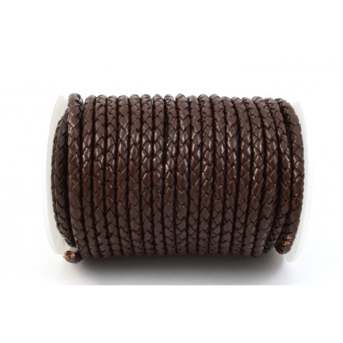 BRAIDED LEATHER CORD 4MM BROWN